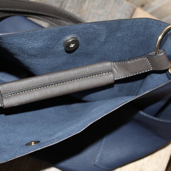 Women Dark Blue Bucket Bag 2 Straps Over Shoulder + Briefcase Handle Style - Picture 11 of 15